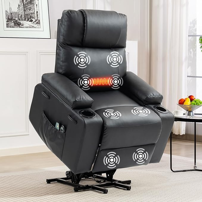 Power Lift Recliner Chair for Elderly with Heat & Massage, 160° Electric Adjustable PU Leather R... | Amazon (US)