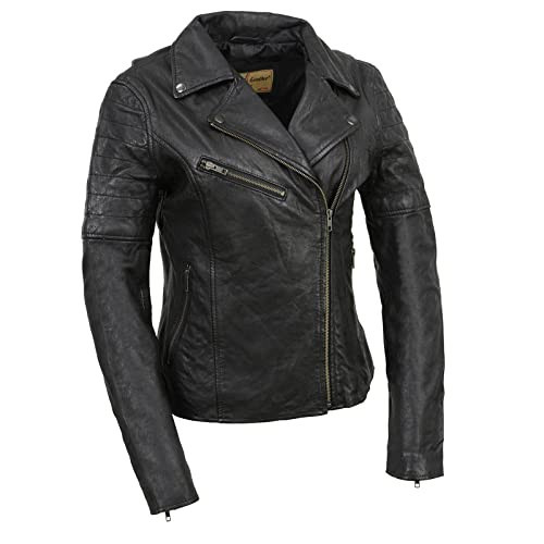 Milwaukee Leather Black Vintage Motorcycle Inspired Vegan Tan Fashion Leather Jacket for Women SFL2812 - Small | Amazon (US)