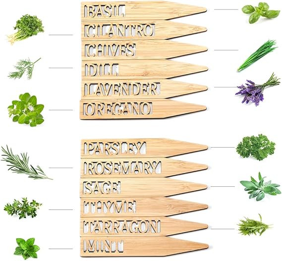 Bamboo Herb Markers - Set of 12 Beautiful Garden Labels - Sturdy Outdoor Garden or Potted Herb Ma... | Amazon (US)