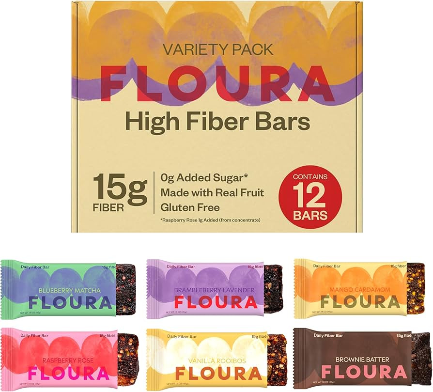 Floura Variety Pack Fruit-Forward Fiber Bars\u2013 High Fiber, Vegan, Gluten & Dairy Free, Low Ca... | Amazon (US)