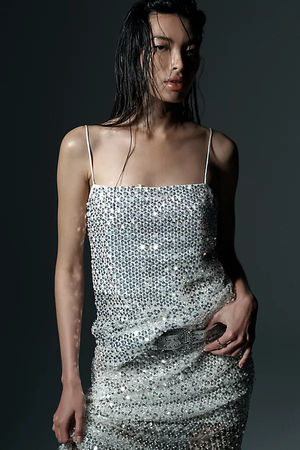 Shona Joy Asteri Sheer Mesh Beaded Longline Cami | Anthropologie (US)