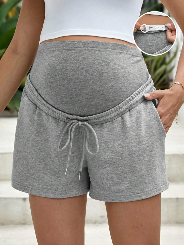 SHEIN Maternity Drawstring Waist Slant Pocket Shorts | SHEIN