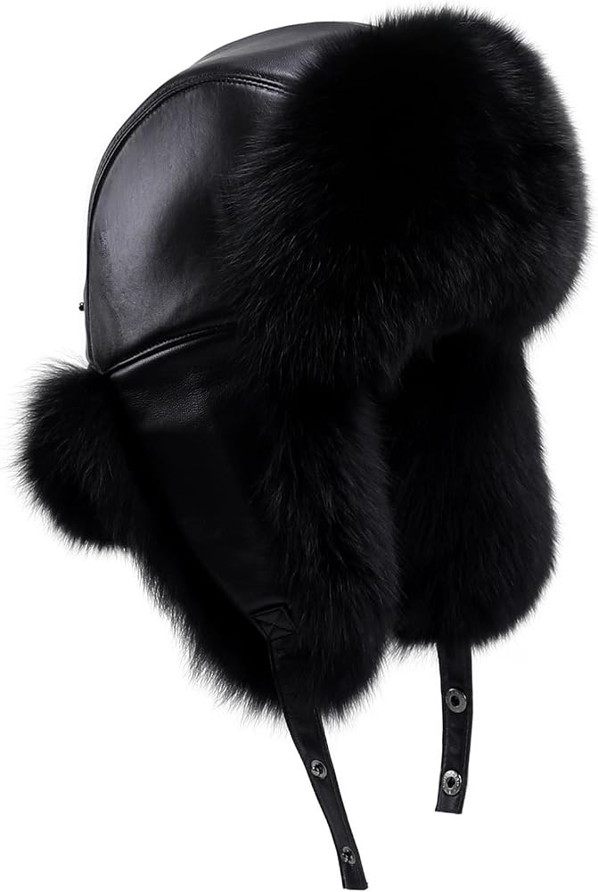 Men's Genuine Fox/Raccoon Fur Trapper Hat with Sheepskin Leather Earflaps - Winter Russian Ushank... | Amazon (US)