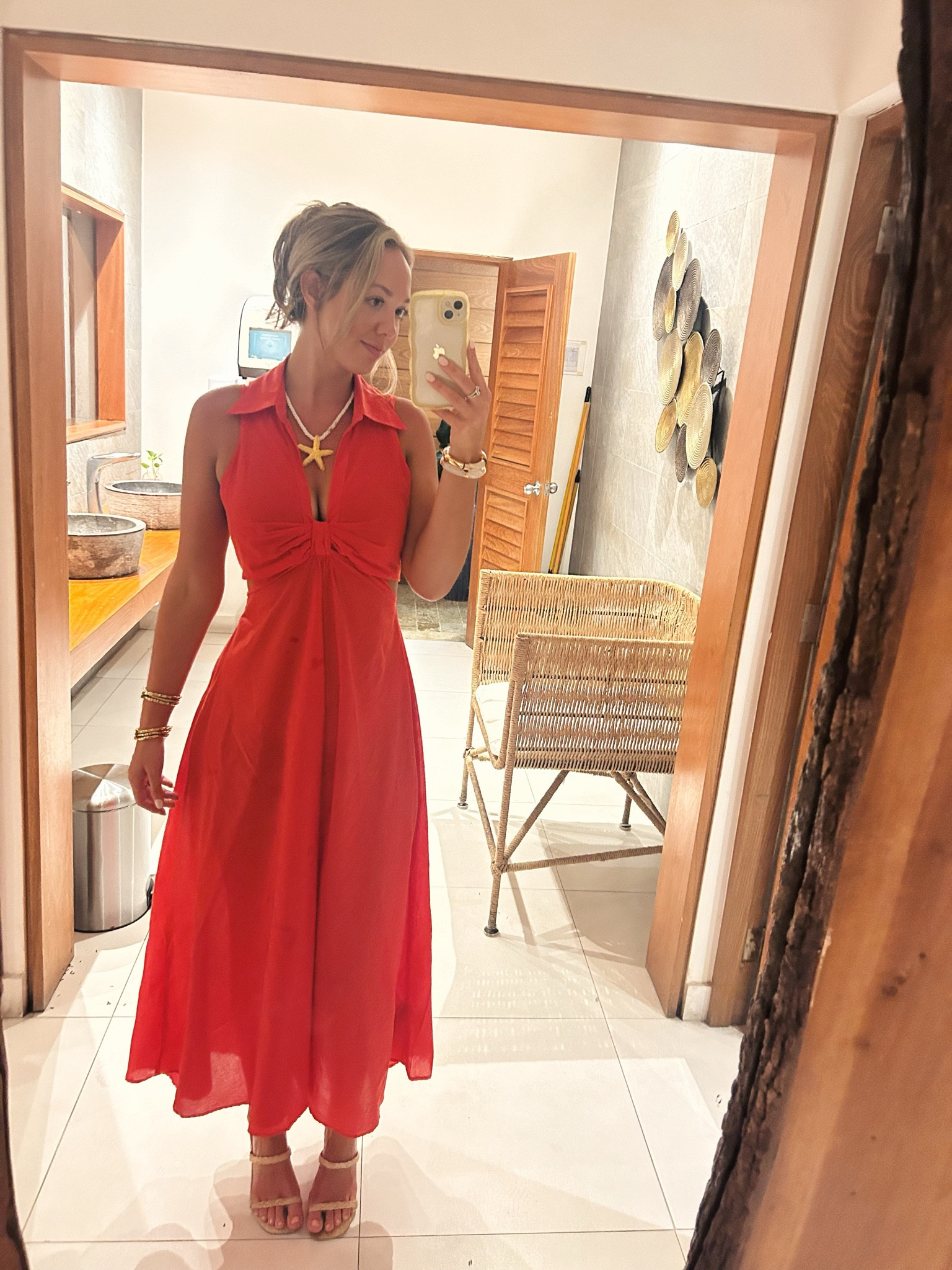 knee length dresses for ladies Petal and Pup Women's Domenica Shirred Long Sleeve Midi Dress - Red Floral Bandana