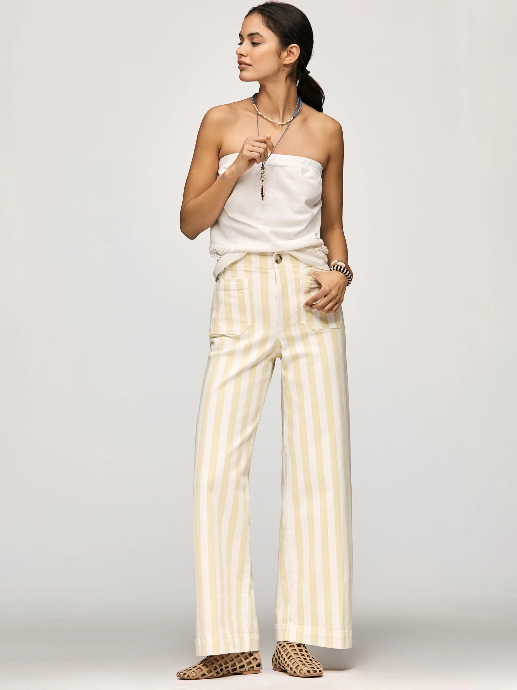 Anthropologie Anthropologie Yellow Maeve The Colette High Waisted Striped Full Length Wide-Leg Trousers | Next US