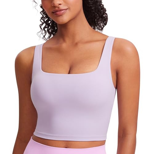 CRZ YOGA Butterluxe Square Neck Crop Tank Tops for Women - Workout Longline Sports Bras Padded Yoga Camisole Lilac Air Large | Amazon (US)