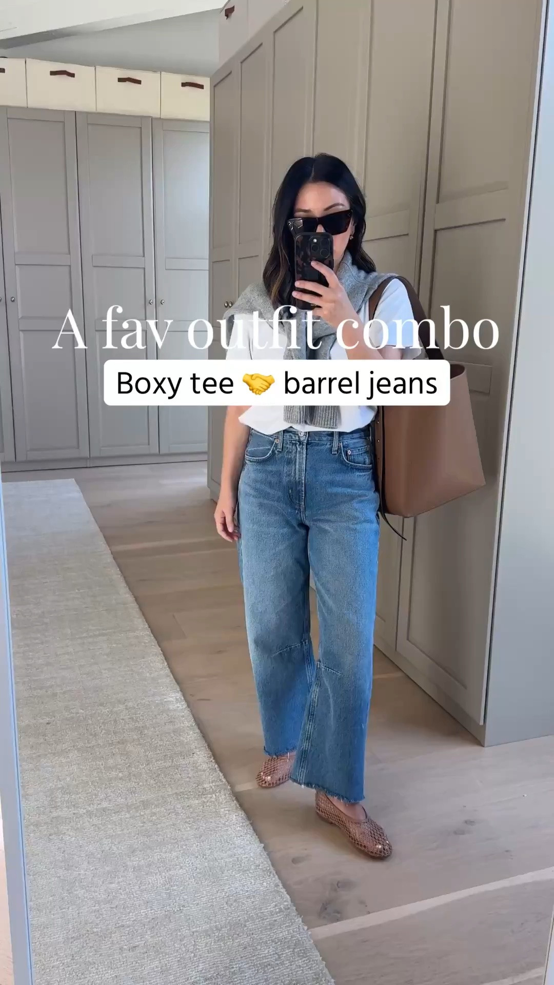 Another outfit formula I lean on a lot:  barrel, tucked in boxy tee, flats, sweater over my shoulder, coordinating bag. 

Madewell tee xs
Citizens of Humanity Miro jeans 24 - size down and cut hems
Marc Fisger flats 5 - size down
Everlane sweater xs
AALLYN bucket bag
Electric Picks earrings 
Dorsey James necklace 15”
Celine sunglasses 

Summer outfits, petite style

#LTKootd #LTKmomlife #LTKPetite