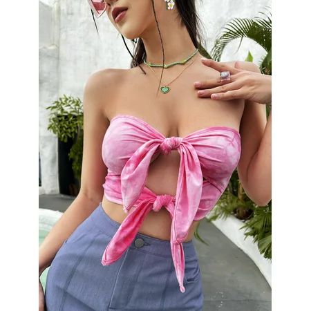 Sexy Pink Women s Tie Front Backless Crop Tube Top 2022 XL(12) L063007D | Walmart (US)