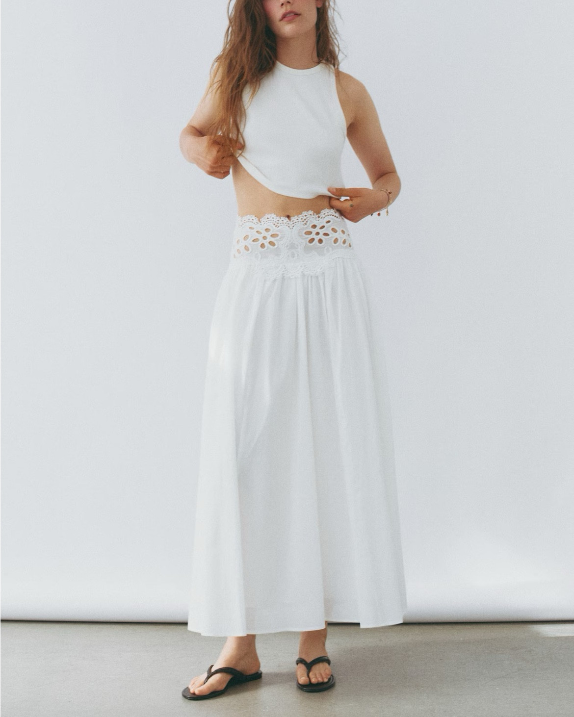 Eyelet trim white cotton maxi skirt 

#LTKSeasonal