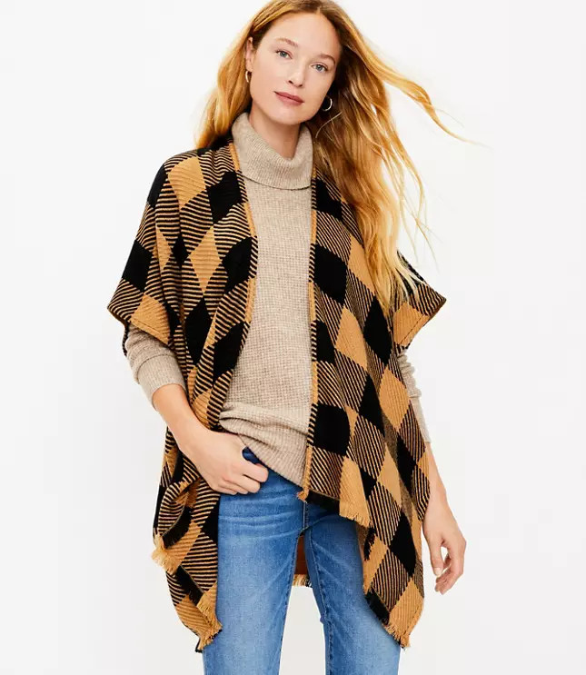 Buffalo Plaid Poncho | LOFT