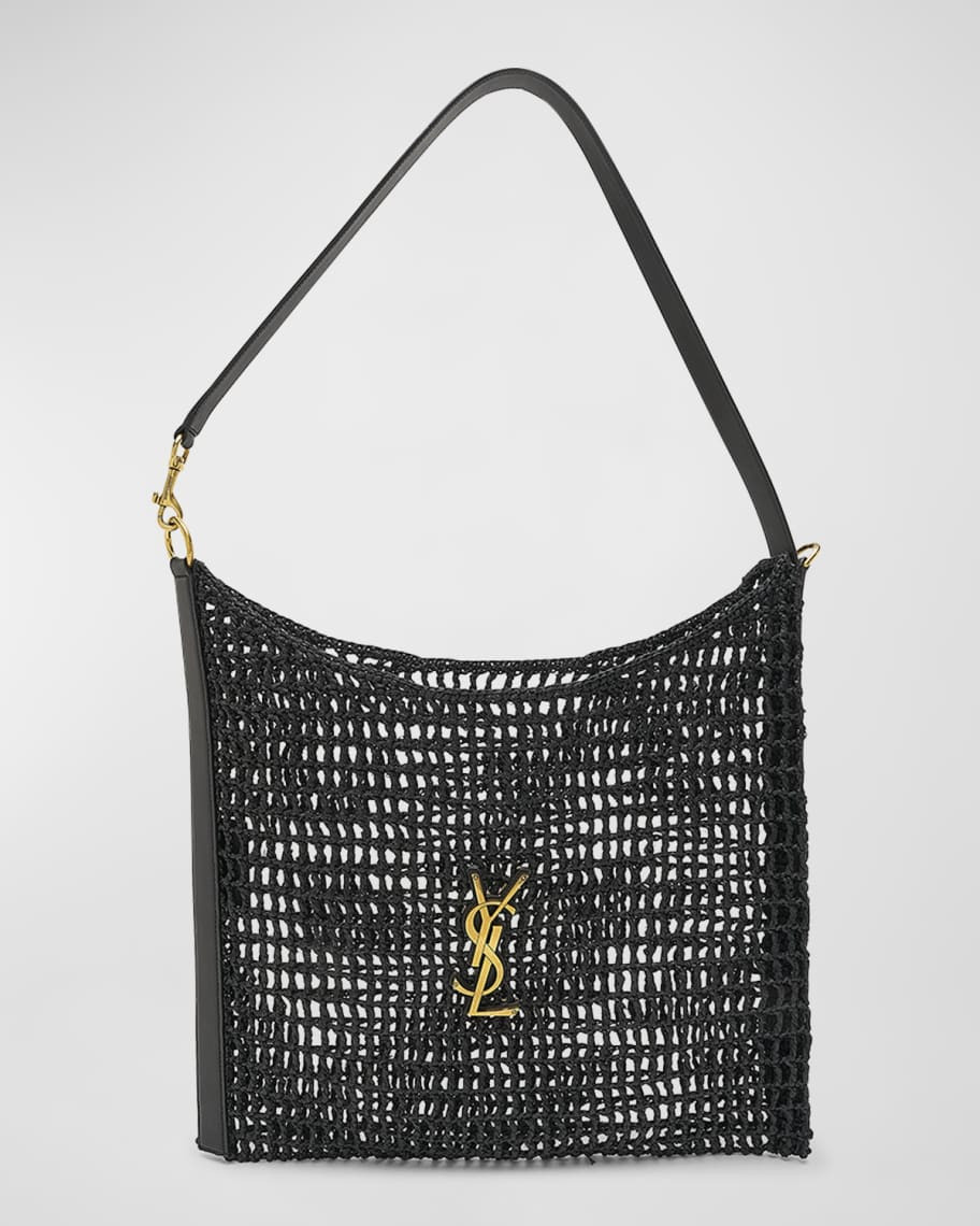 Saint Laurent Oxalis YSL Monogram Shoulder Bag in Raffia with Bronze Hardware | Neiman Marcus
