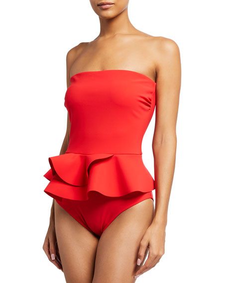 Chiara Boni La Petite Robe Aglaya Strapless Peplum Swimdress | Neiman Marcus