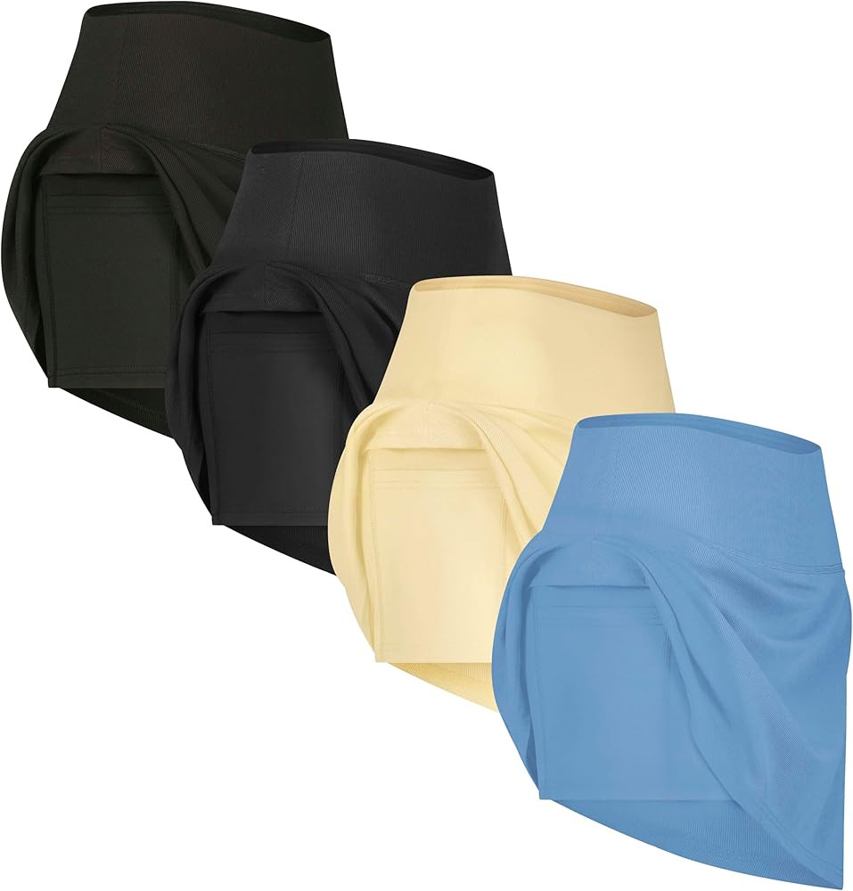 Real Essentials 4 Pack: Women's Ribbed Active Skort Pockets Skirt Running Tennis Golf Workout Spo... | Amazon (US)
