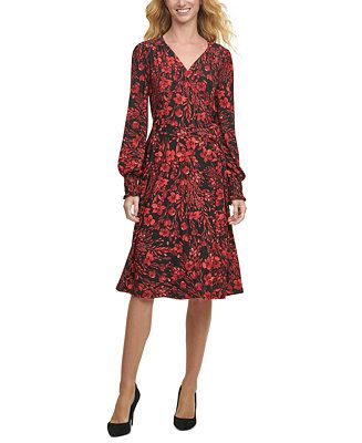 Floral Smocked-Sleeve Fit & Flare Dress | Macys (US)