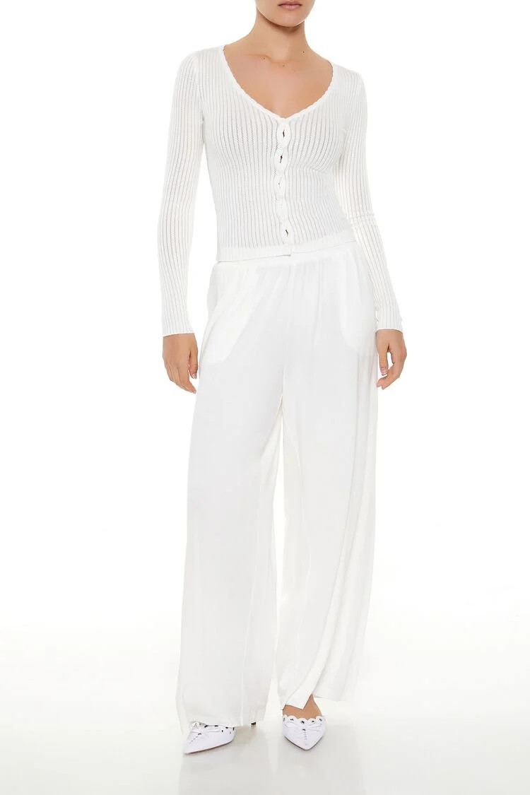 Women's High-Rise Wide-Leg Pants in White Large | Forever 21
