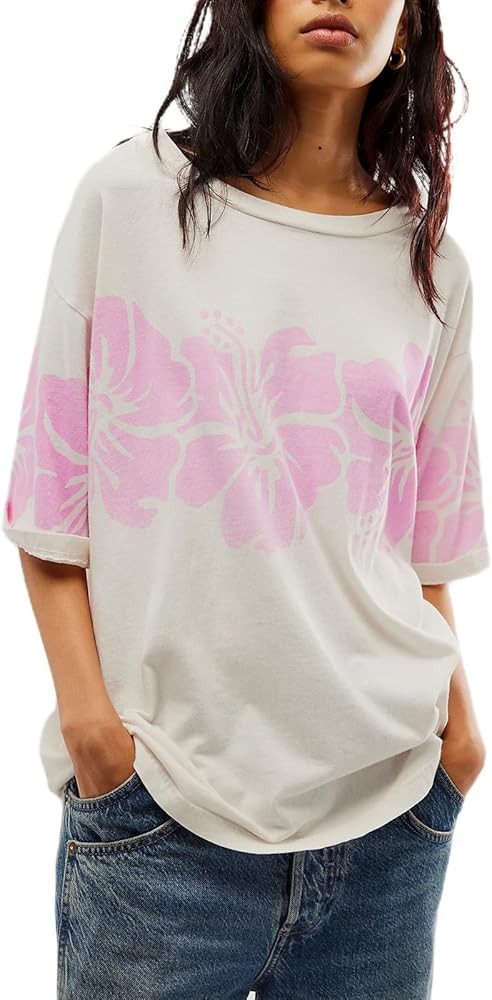 Womens Oversized Vintage Flower Graphic Tees Tops Y2k California Aesthetic Baggy T-Shirts Fruit C... | Amazon (US)