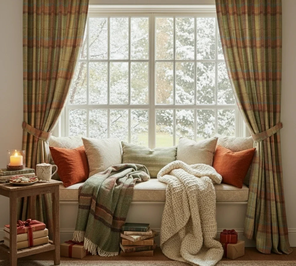 Karin Plaid Pure Wool Thermal Curtain Pleated | TWOPAGES