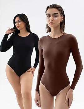 PUMIEY Women's Crew Neck Long Sleeve Bodysuit Second-skin Feel Tops Smoke Cloud Collection | Amazon (US)