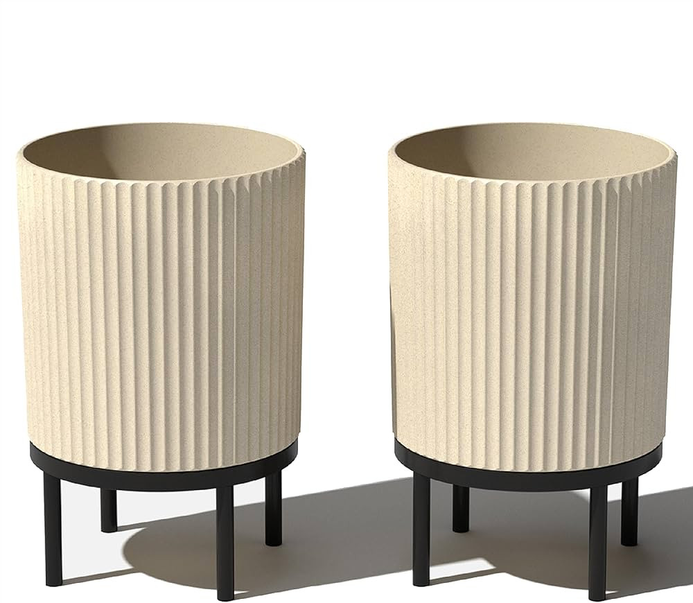 Veradek Demi Series Round Planter w/Stand for Porch/Patio | Durable Plastic-Concrete & Wooden Sta... | Amazon (US)