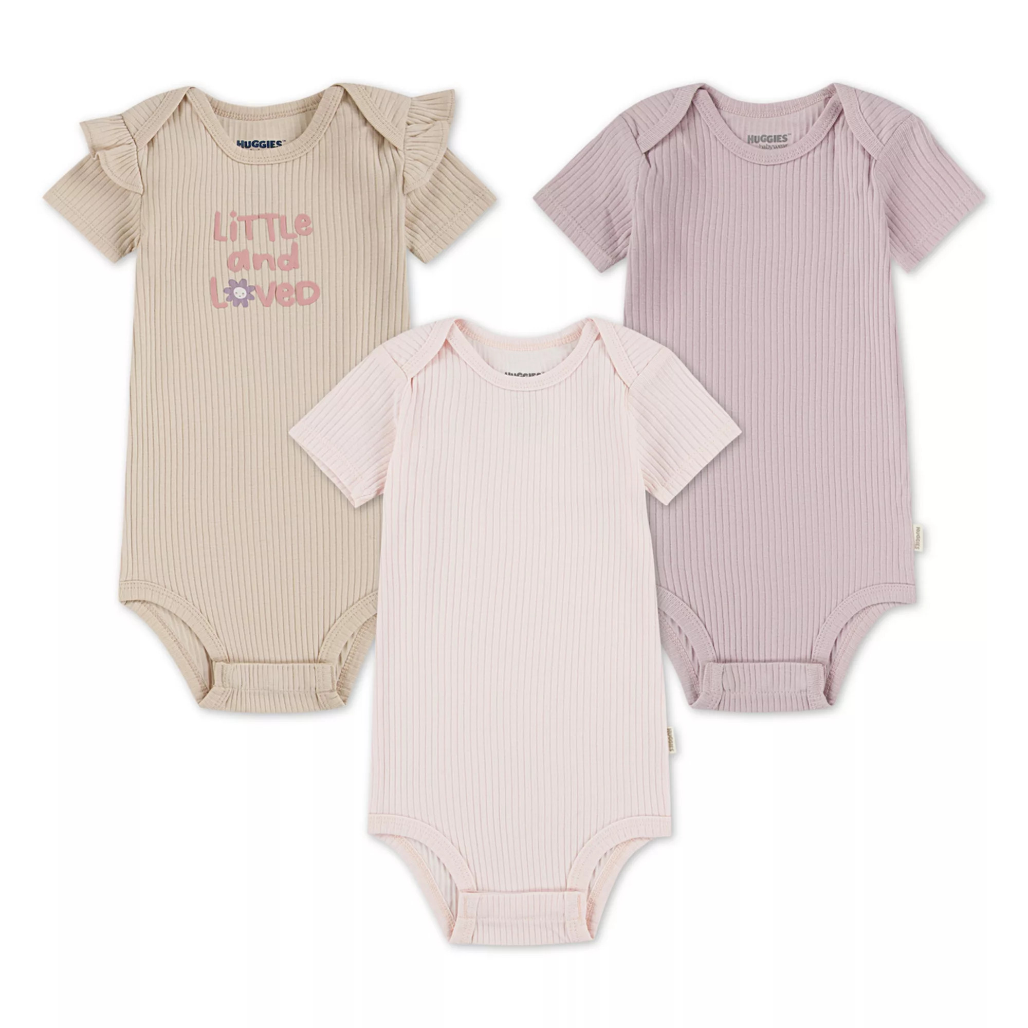 Newborn Baby Girls Huggies Babywear Organic 3-Pack Ribbed Bodysuits with Ruffle Sleeves | Kohl's