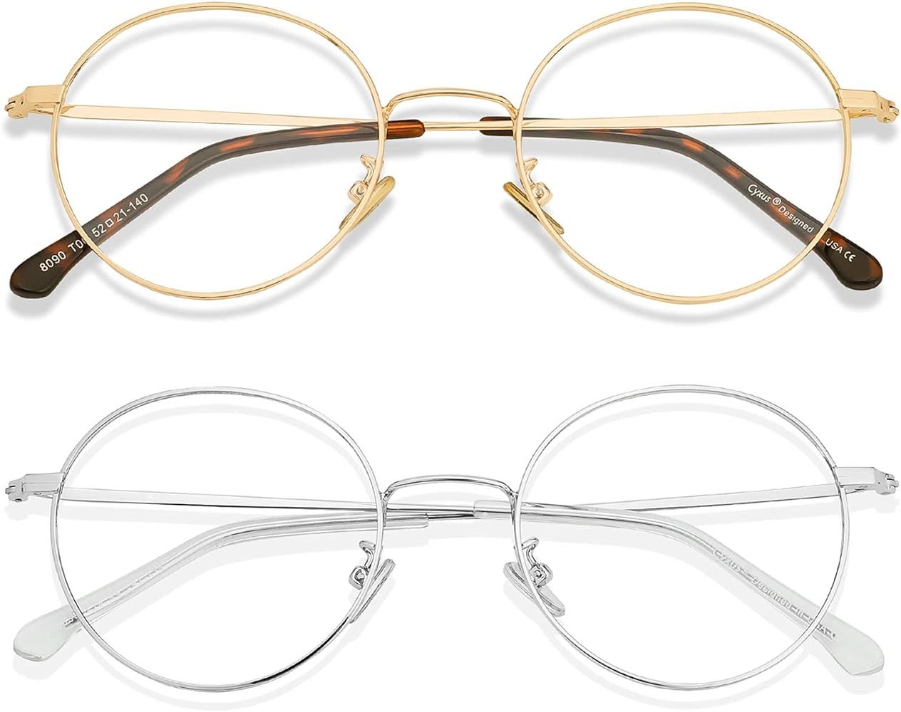 Cyxus Round Blue Light Glasses for Men Women Wire Frame UV Blocking Computer Glasses Clear Lens M... | Amazon (US)