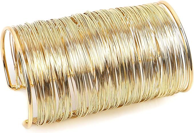 QTMY Alloy Metal Gold Thin Thread Wire Open Cuff Wide Bracelet Bangle | Amazon (US)