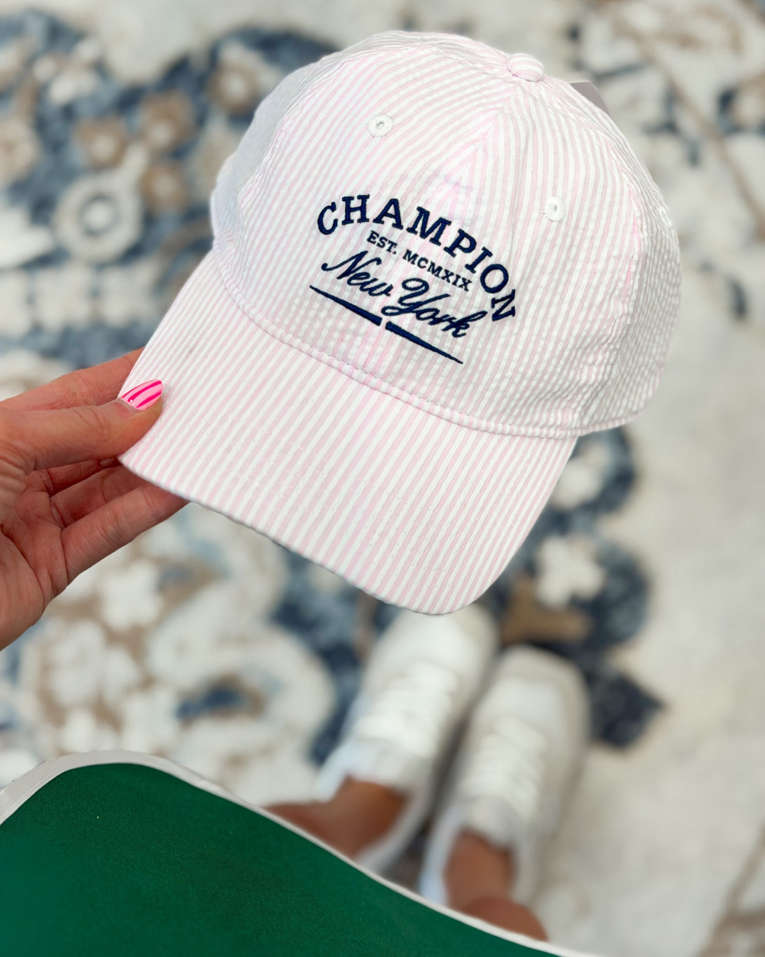 @Target finds that are so good right now and this Champion set just got even better with the most perfect accessory 🤍✨ The green and white Champion crop tee and mini skirt set styled with a pink and white seersucker Champion New York baseball cap — the way the pink seersucker hat plays off the pink logo on the set is so intentional and so good. White sneakers and a gold cuff and this whole look is completely done. 

#LTKootd #LTKSeasonal #LTKActive