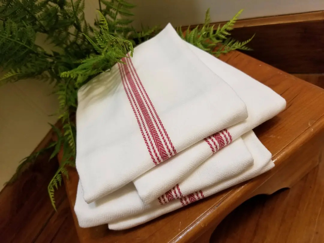 Farmhouse Vintage Hand Towels (set of 4)  - Red Striped | Etsy (US)
