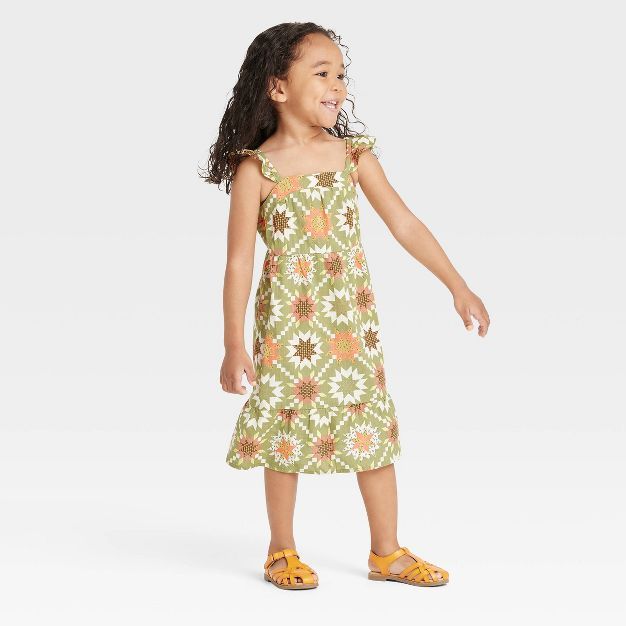 Toddler Girls' Quilt Print Ruffle Sleeve Dress - Cat & Jack™ Green | Target