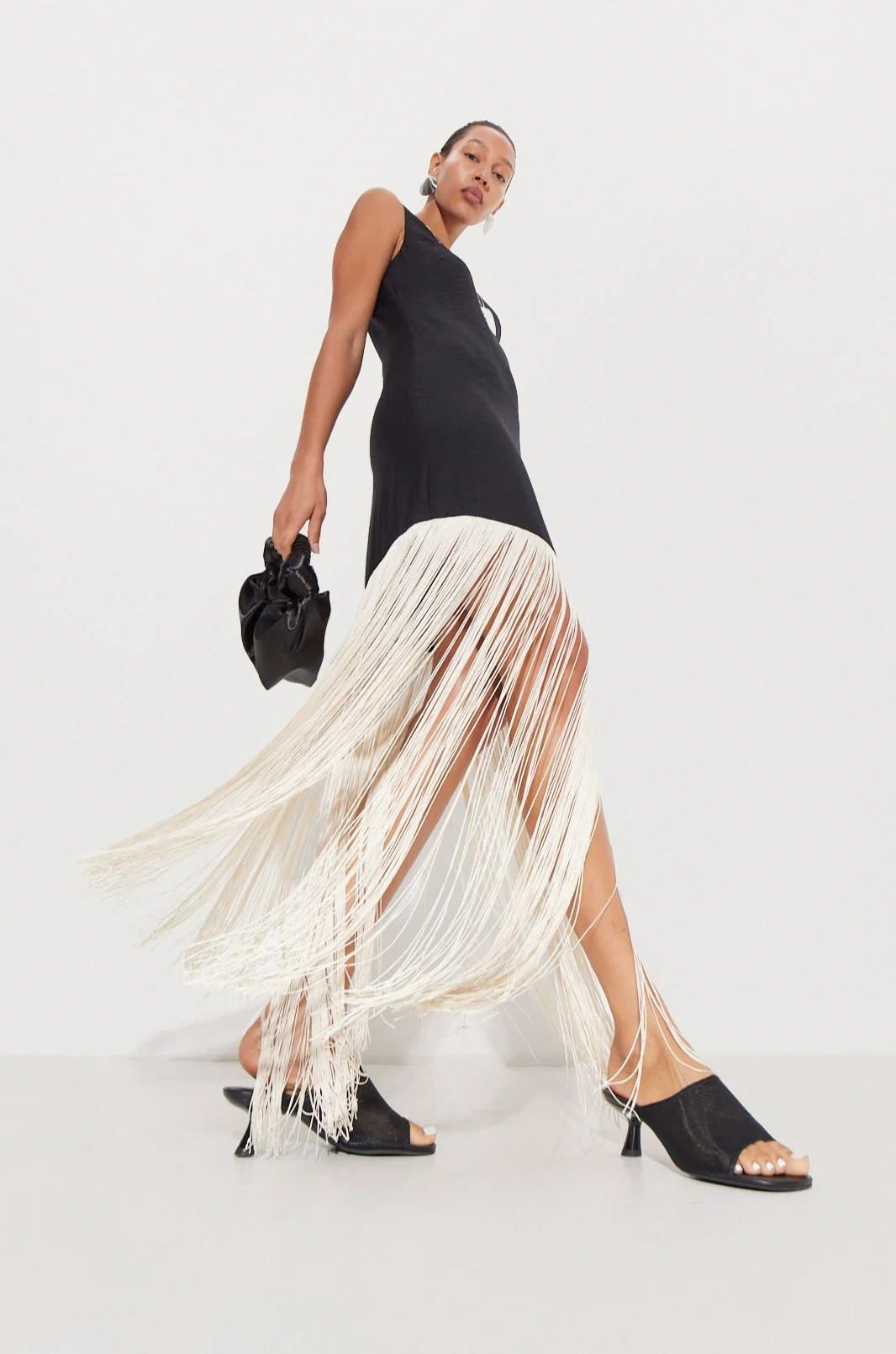Casablanca
           Fringe Dress in Black/Seashell | Simon Miller