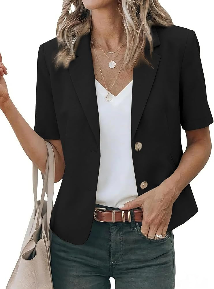 IDEALSANXUN Womens Short Sleeve Cropped Blazer Spring Summer Jackets | Amazon (US)