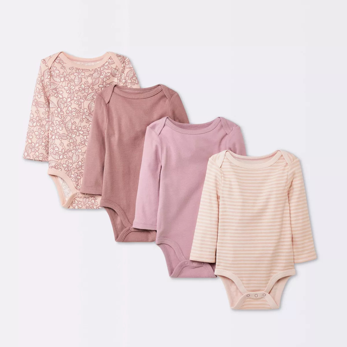 Baby Girls' 4pk Cotton Long Sleeve Floral Bodysuit - Cloud Island™ Pink | Target