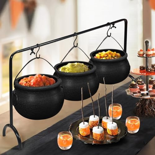 Halloween Decorations Indoor, 3 Pack Witches Cauldron Serving Bowls on Rack | Amazon (US)