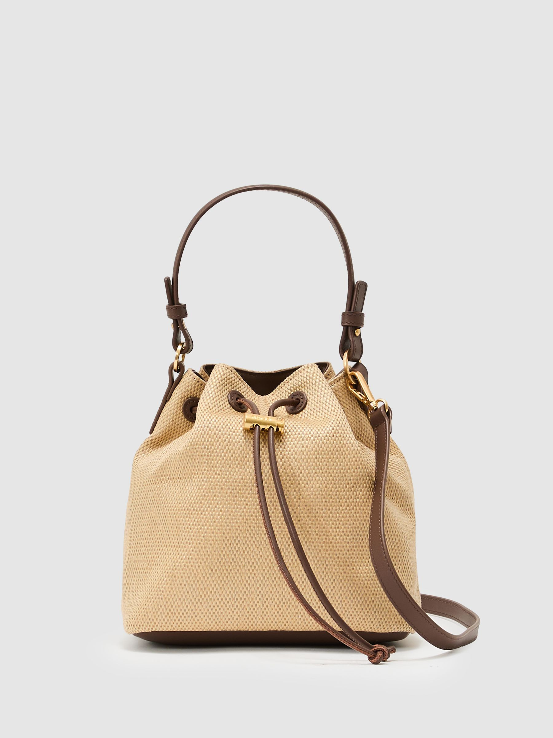 Reiss Raffia-Effect Drawcord Bucket Bag in Natural | REISS | Reiss US
