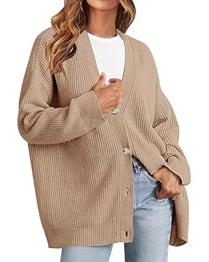 MEROKEETY Women's Cardigan Sweaters 2024 Fall Open Front Oversized Button V Neck Loose Soft Knit ... | Amazon (US)