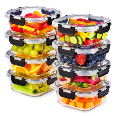Prep & Savour Glass Meal Prep Containers with Airtight Lids - 8 Pack Square | Wayfair North America