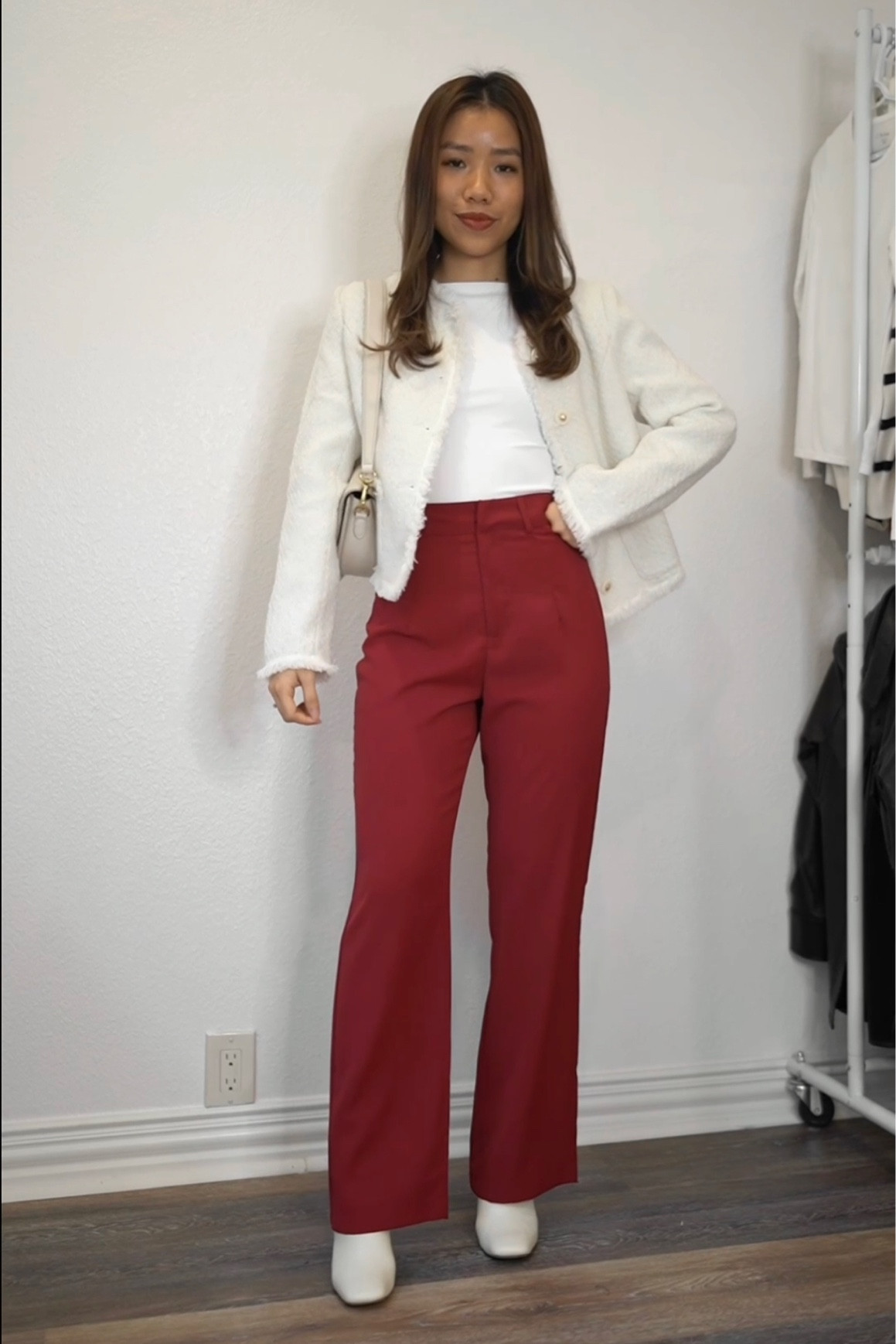 A casual holiday outfit with red straight pants from Amazon, white tweed jacket, and white bodysuit

Holiday outfits Christmas outfits red outfits petite outfits petite blogger

#LTKGiftGuide #LTKHoliday #LTKSeasonal