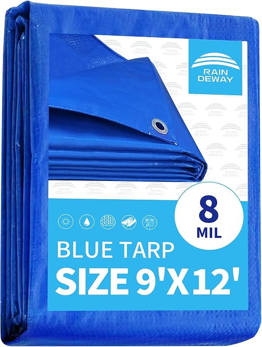 Blue Tarp 9x12 Feet 8 Mil, UV Resistant, Durable, Multipurpose Waterproof Poly Tarp Cover with Me... | Amazon (US)