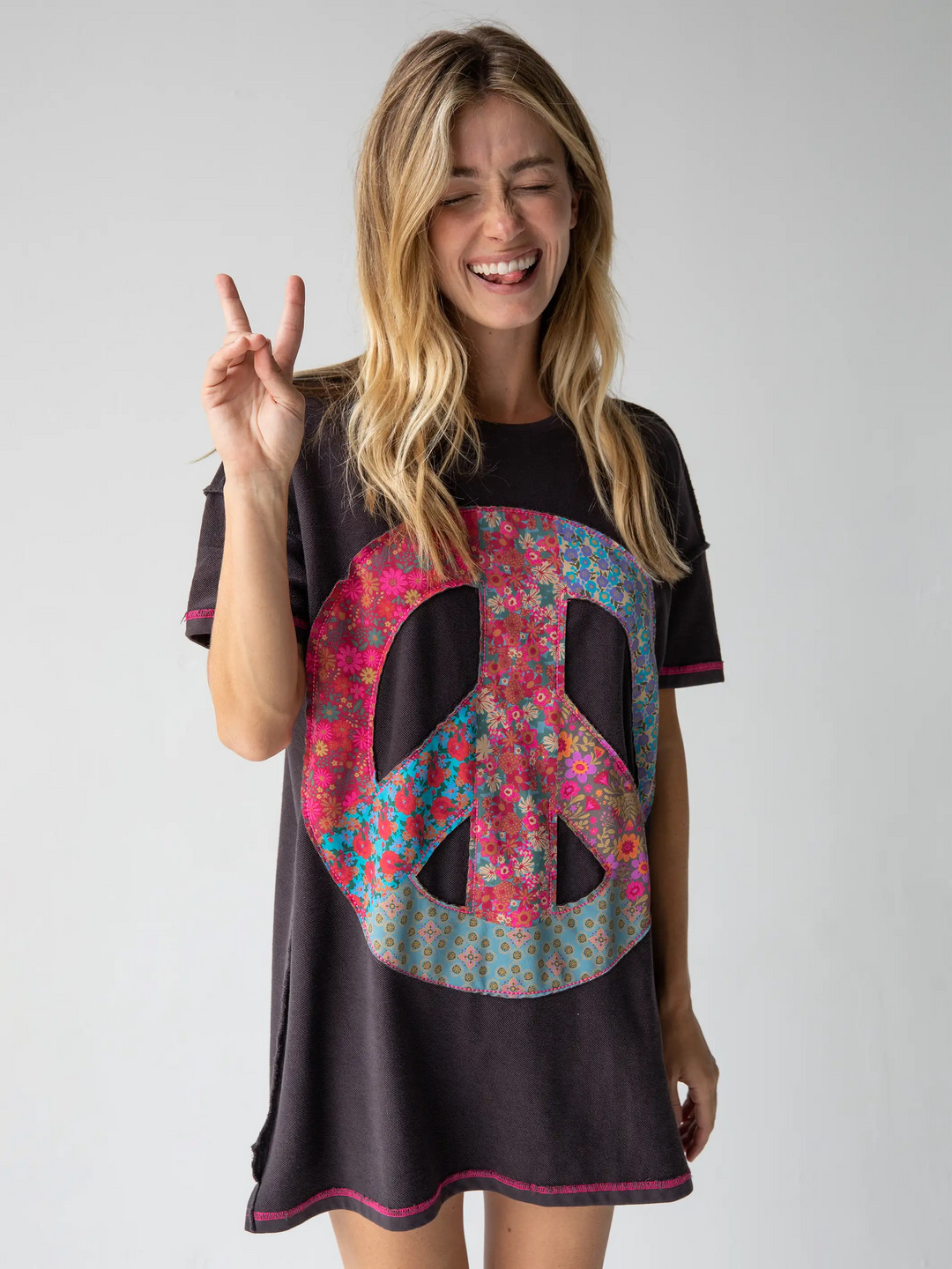 Applique Mini Sweatshirt Dress - Charcoal | Natural Life