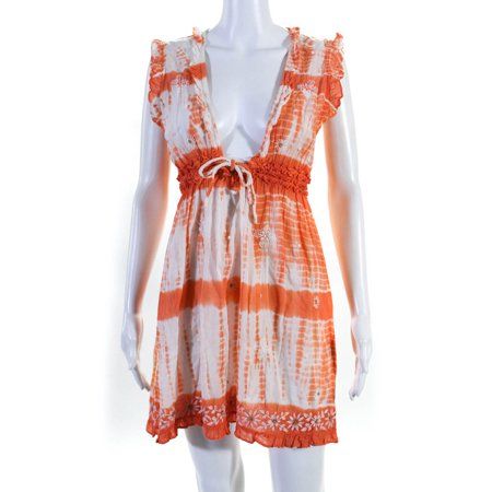 Pre-owned|Letarte Handmade Womens Tie Dyed Floral Embroidered Mini Dress Orange Small | Walmart (US)