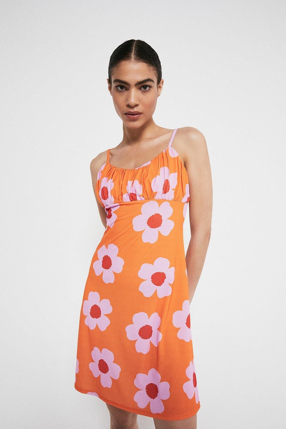 Printed Cami Tie Strap Short Dress | Warehouse UK & IE