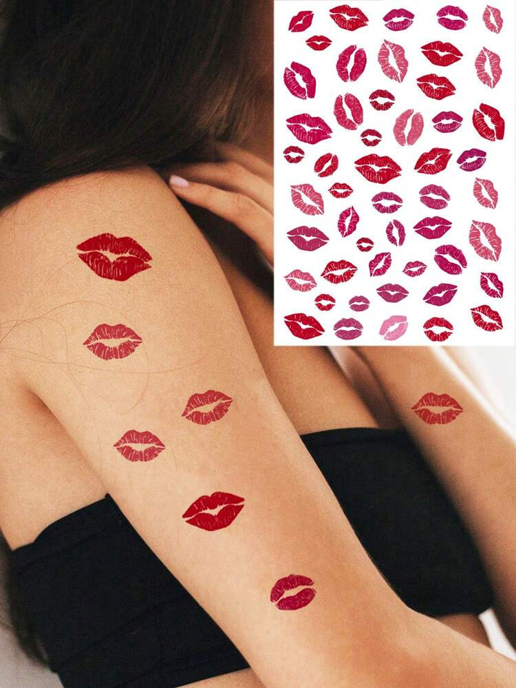 1pc Waterproof Lip Shaped Tattoo Sticker, Unisex, Disposable Red Lips Temporary Tattoo, Suitable ... | SHEIN