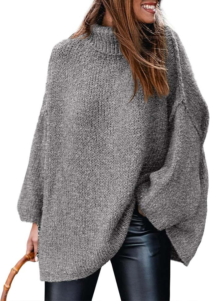 PRETTYGARDEN Women's 2025 Fall Turtleneck Oversized Sweaters Long Sleeve Chunky Knit Pullover Top... | Amazon (US)