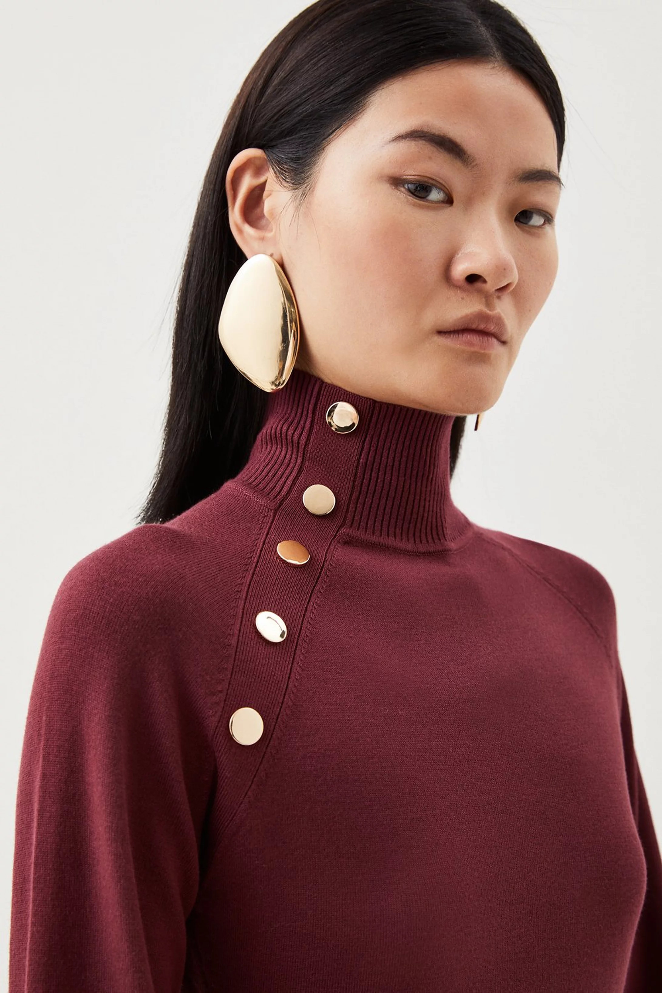 Viscose Blend Popper Detail Knitted Mini Dress | Karen Millen UK + IE + DE + NL