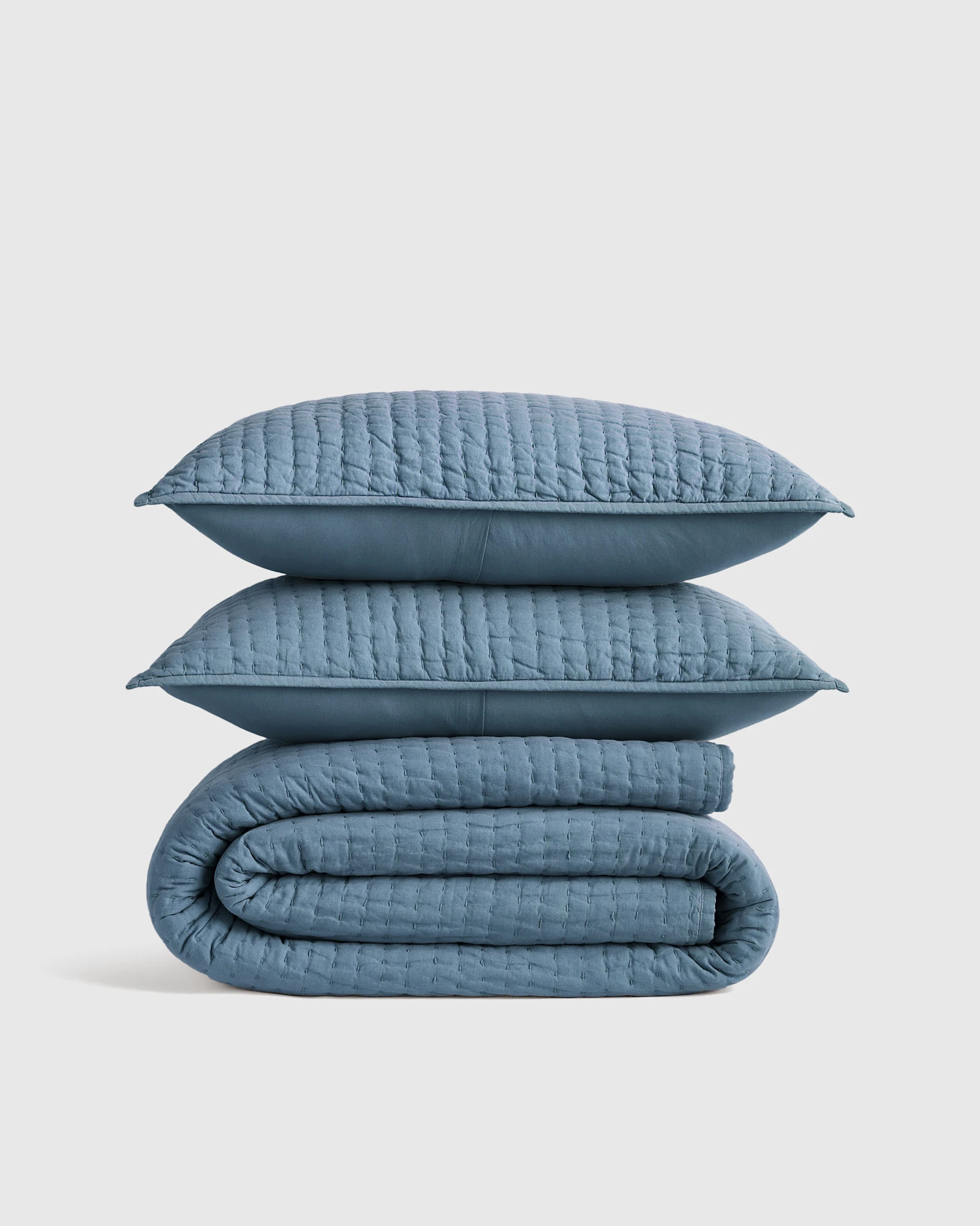 European Linen Cotton Stitch Quilt Set in Mist | Quince