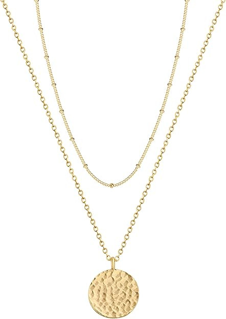 Fettero Pendant Necklace Gold Choker Layered Coin Open Karma Circle Full New Crescent Moon 14K Go... | Amazon (US)
