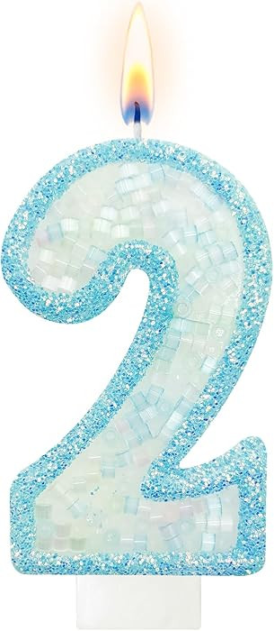 Blue Number 2 Candle for Cake, Glitter Trim Cake Candle with Beaded Texture, Single Digit Decorat... | Amazon (US)