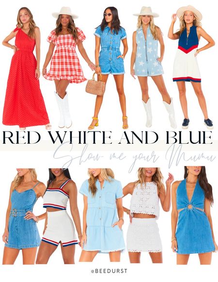 Memorial Day weekend outfits! Memorial Day looks from Show Me Your Mumu, Red White and Blue outfits, patriotic outfits, red dress, denim outfit, denim romper

#LTKSeasonal #LTKstyletip #LTKFind
