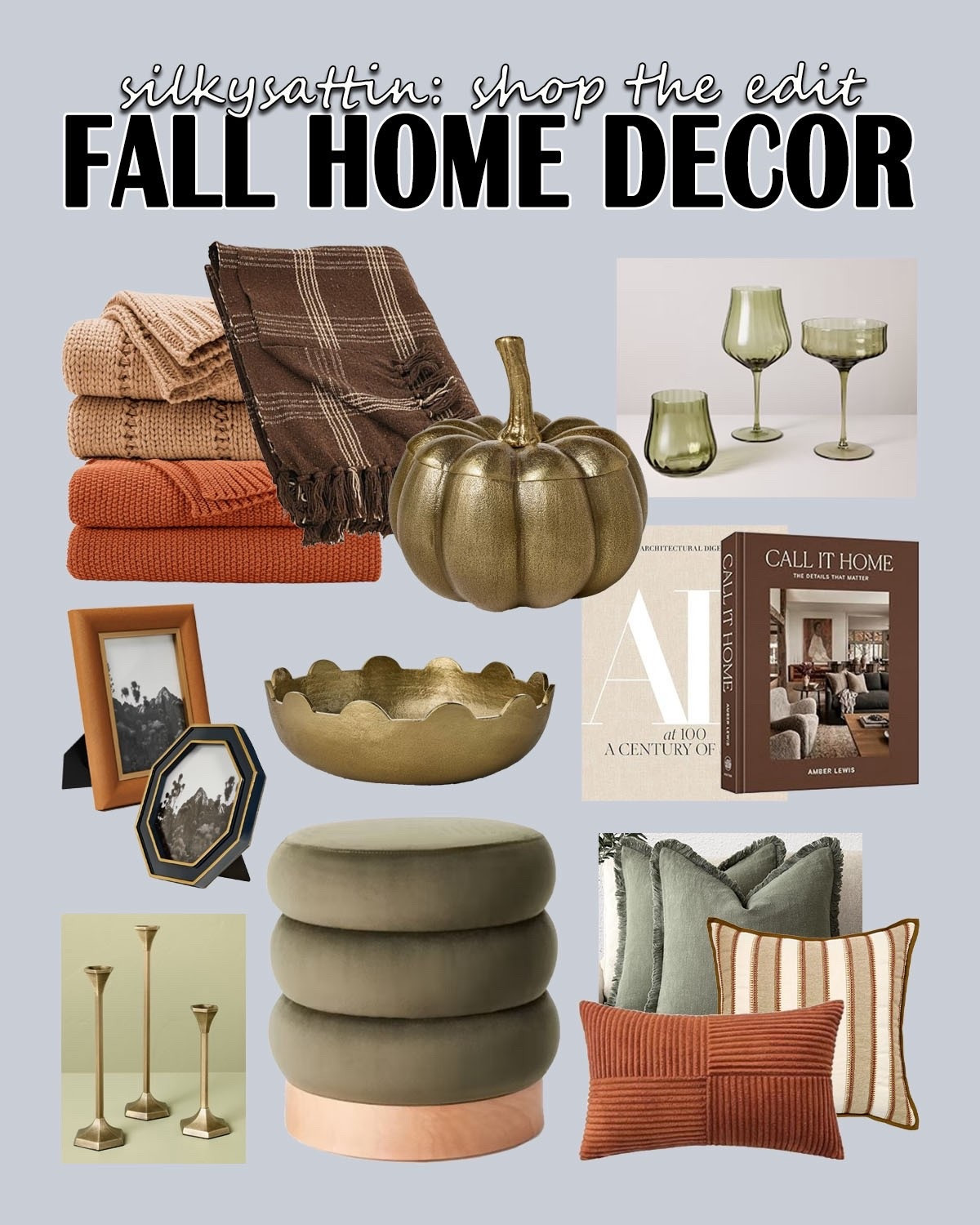 Shop the Edit: Fall Home Decor 

Corn mazes, apple picking, changing foliage and all things pumpkin flavored. Yes, fall is upon us which means it’s time to redecorate! I love how changing even the smallest of details makes your home look completely different. You don’t even have to do too much. Try something simple like replacing the artificial flowers for fall stems and keeping the same vase. You can also change out your couch pillow covers. It really doesn’t take much. 

Here are some ideas to get you started. Our inspiration is: shades of orange and green.

#orange #green #gold #homedecor #fall #decor

#LTKSeasonal #LTKHoliday #LTKHome