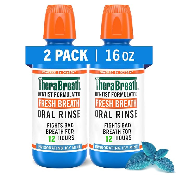 TheraBreath Fresh Breath Mouthwash, Icy Mint Flavor, Alcohol-Free, 16 Fl Oz (Pack of 2) | Amazon (US)